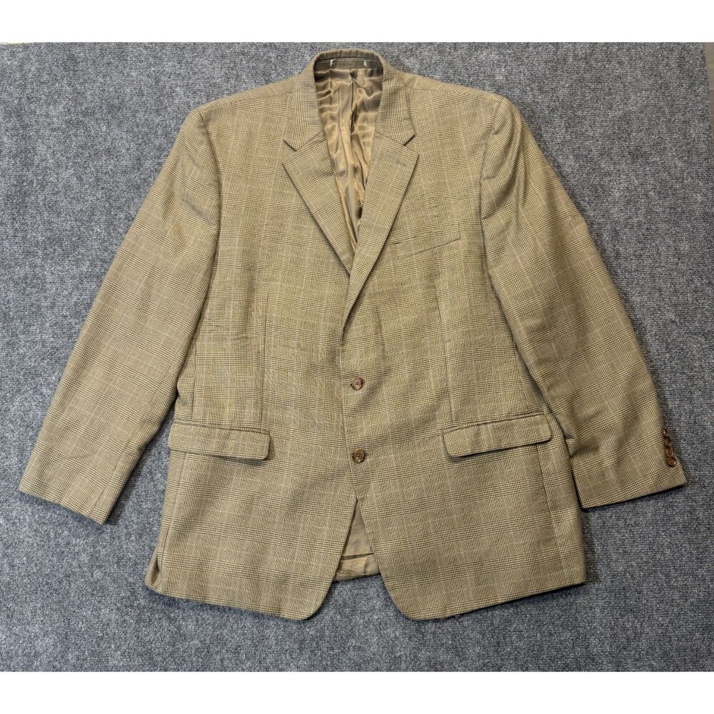 Lauren Ralph Lauren Mens Tan Glen Plaid Blazer Sport Coat 2 Button Classic